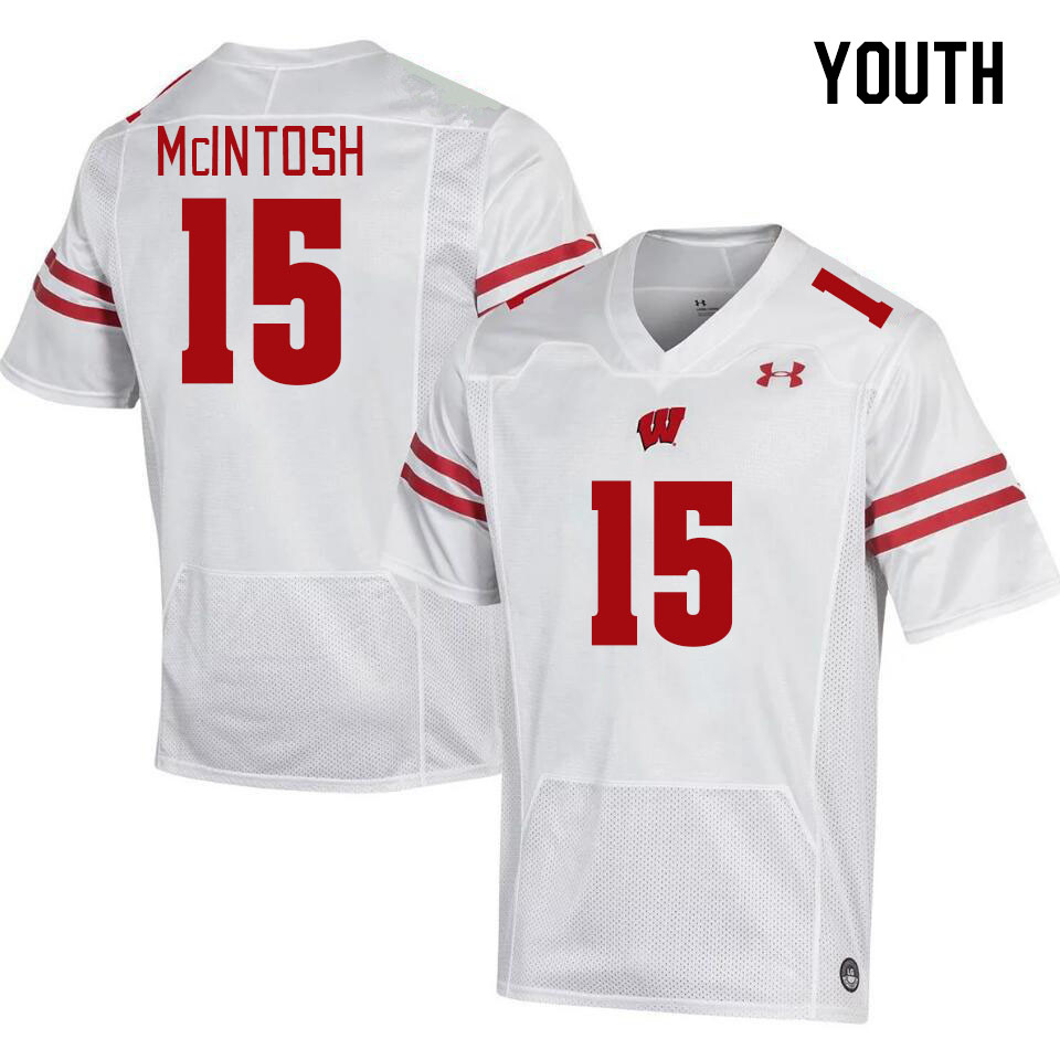 Youth #15 Tommy McIntosh Winsconsin Badgers College Football Jerseys Stitched Sale-White